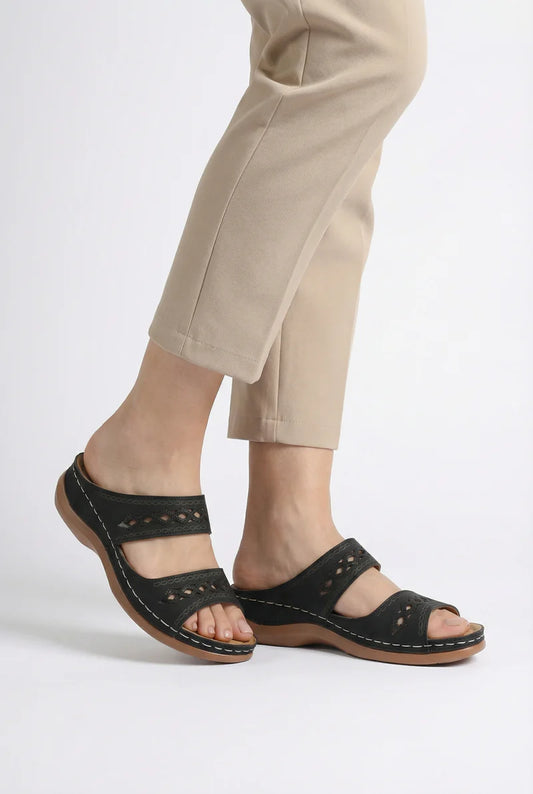 Women’s Vegan Leather Sandals Open Toe Adjustable Strap Rubber Sole