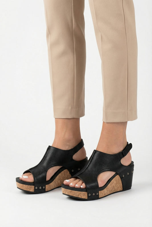 Women’s Vegan Leather Wedge Sandals Cork Heel Cushioned Sole