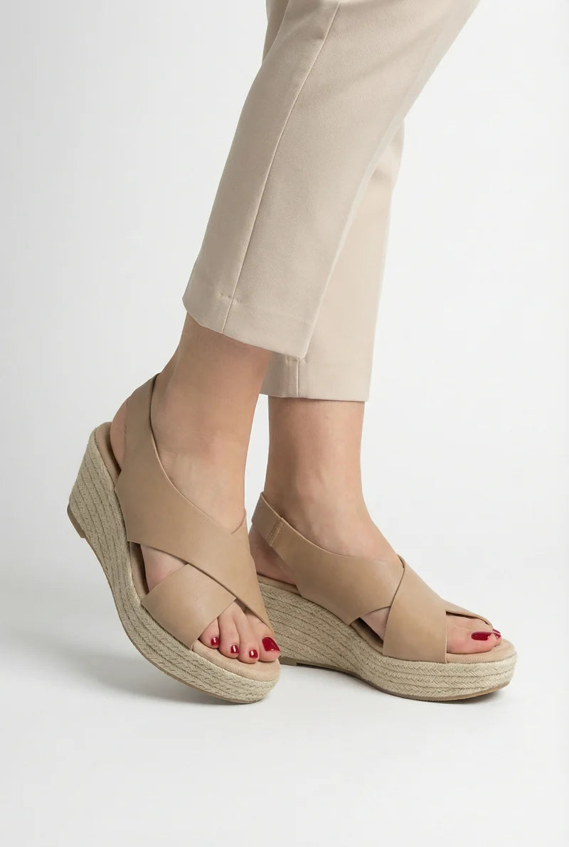 Women’s Open Toe Sandals Vegan Leather Adjustable Strap PVC Sole