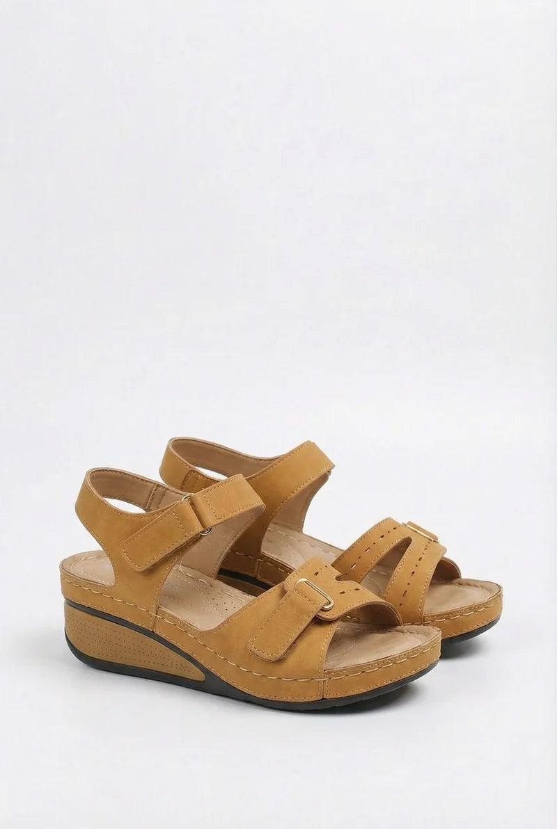 Women’s Vegan Leather Sandals Adjustable Hook and Loop Rubber Sole