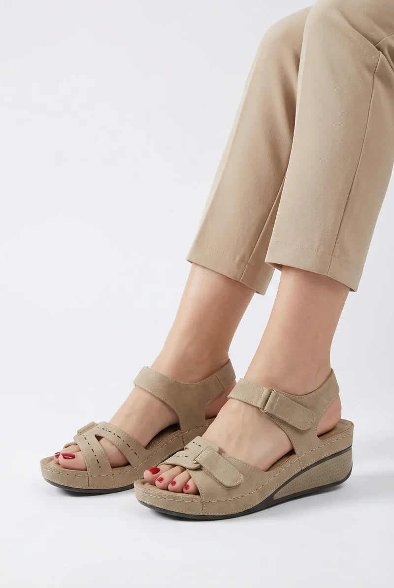 Women’s Vegan Leather Sandals Adjustable Hook and Loop Rubber Sole