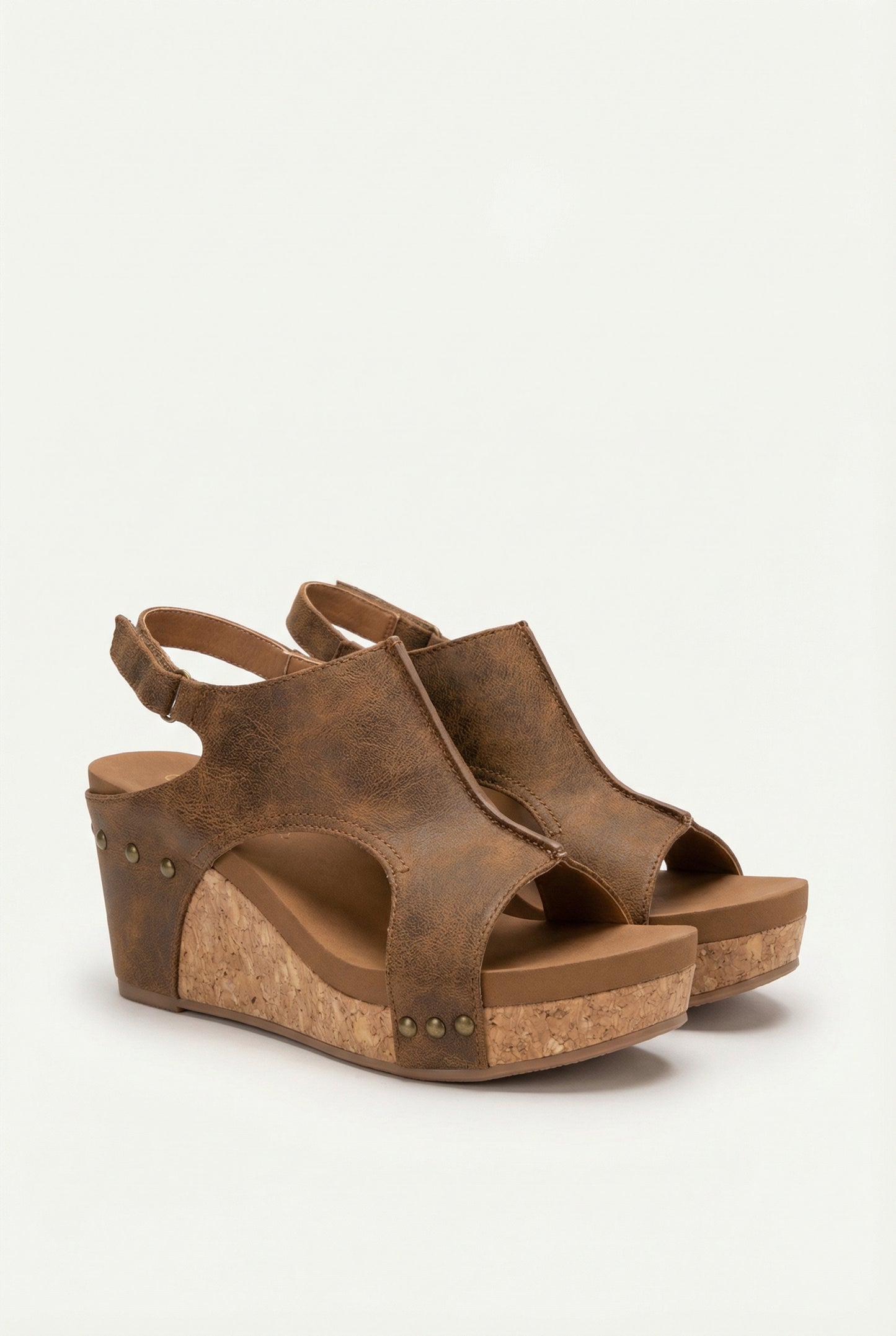 Women’s Vegan Leather Wedge Sandals Cork Heel Cushioned Sole