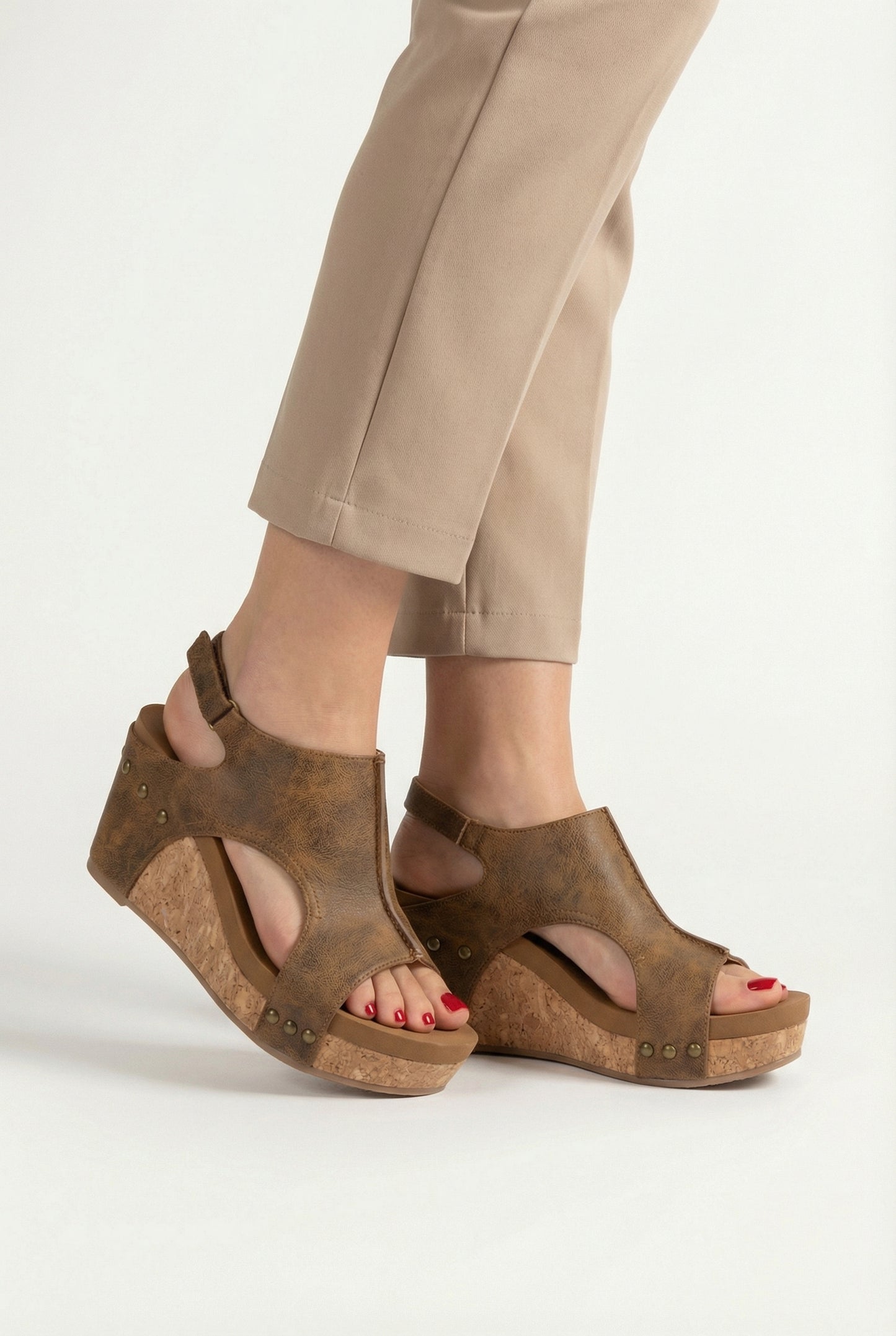 Women’s Vegan Leather Wedge Sandals Cork Heel Cushioned Sole