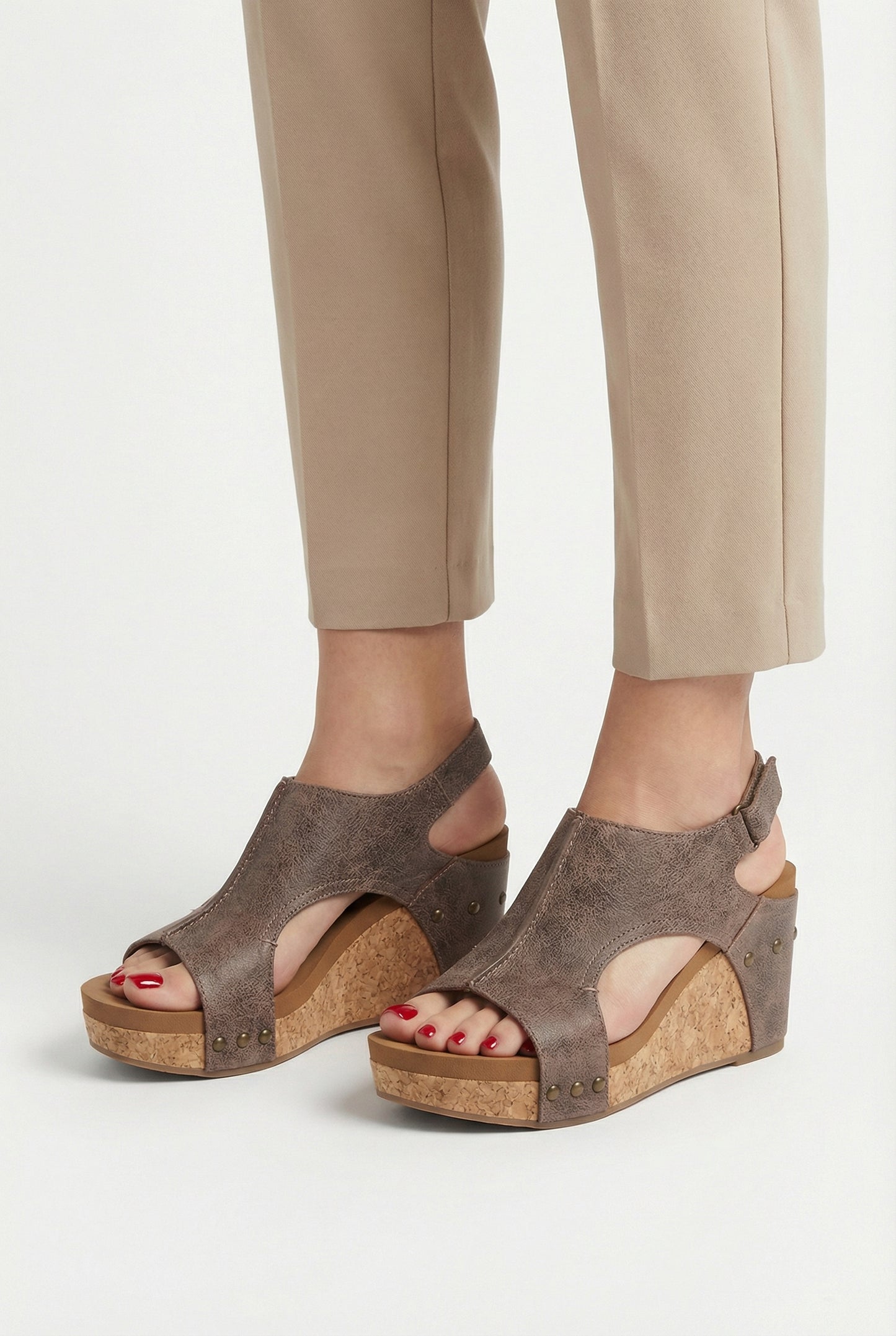 Women’s Vegan Leather Wedge Sandals Cork Heel Cushioned Sole